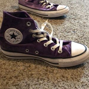 Purple velvet converse high tops size 6.5